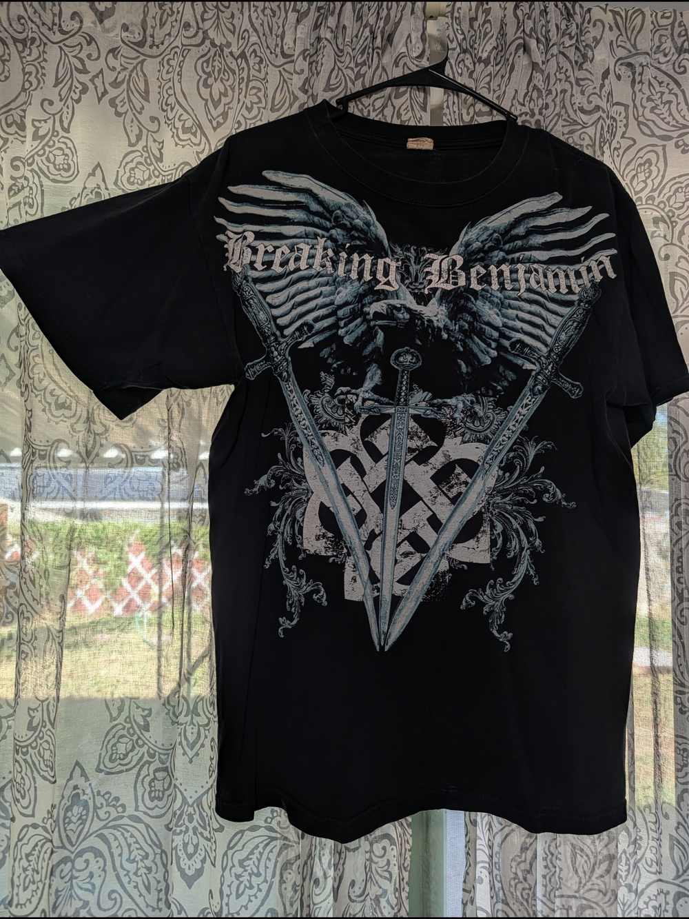 Anvil Breaking Benjamin Black Graphic Band Tee with Blue Swords 2010s Vintage